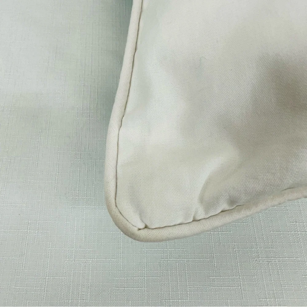 Pottery Barn Teen White Aqua Navy Blue Embroidered Throw Pillow 16x16”